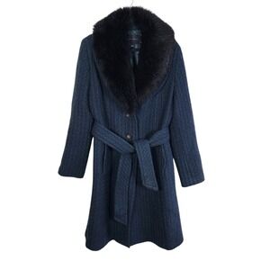 Banana Republic blue wool trench coat with a shearling lamb collar whimsigoth